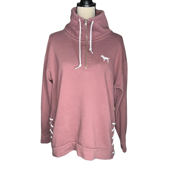 PINK Victoria's Secret Tops - PINK Victoria’s Secret Mauve Lace Up Side Cowl Neck Quarter Zip Sweatshirt